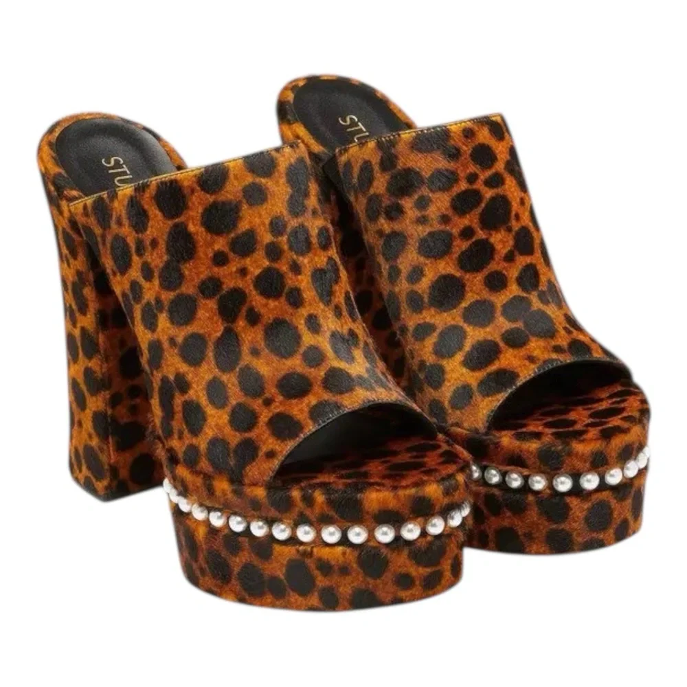 Stuart Weitzman Skyhigh 145 Pearl Slide Calf Hair Leopard Size 39 (US 8.5B) NIB